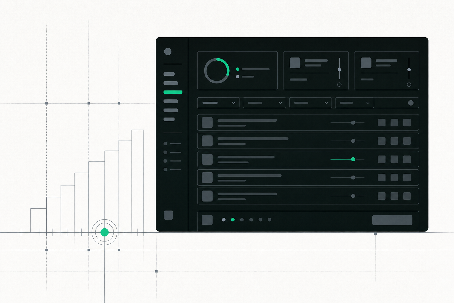 Abstract product-interface illustration for the app approvals page of PatternSix