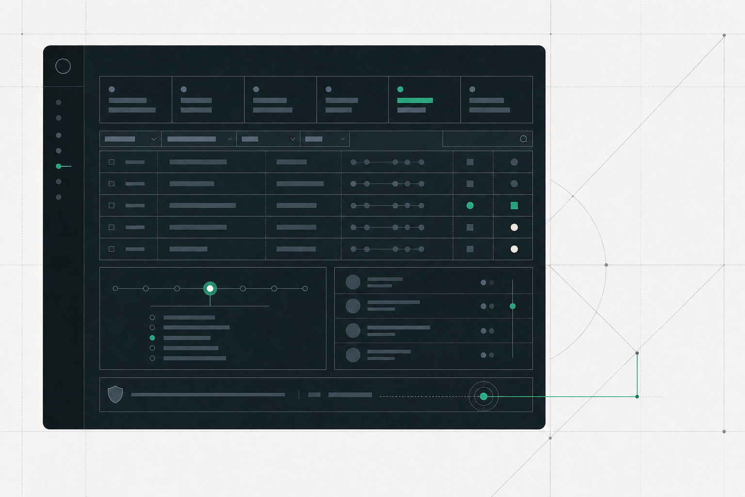 Abstract product-interface illustration for the app audit page of PatternSix