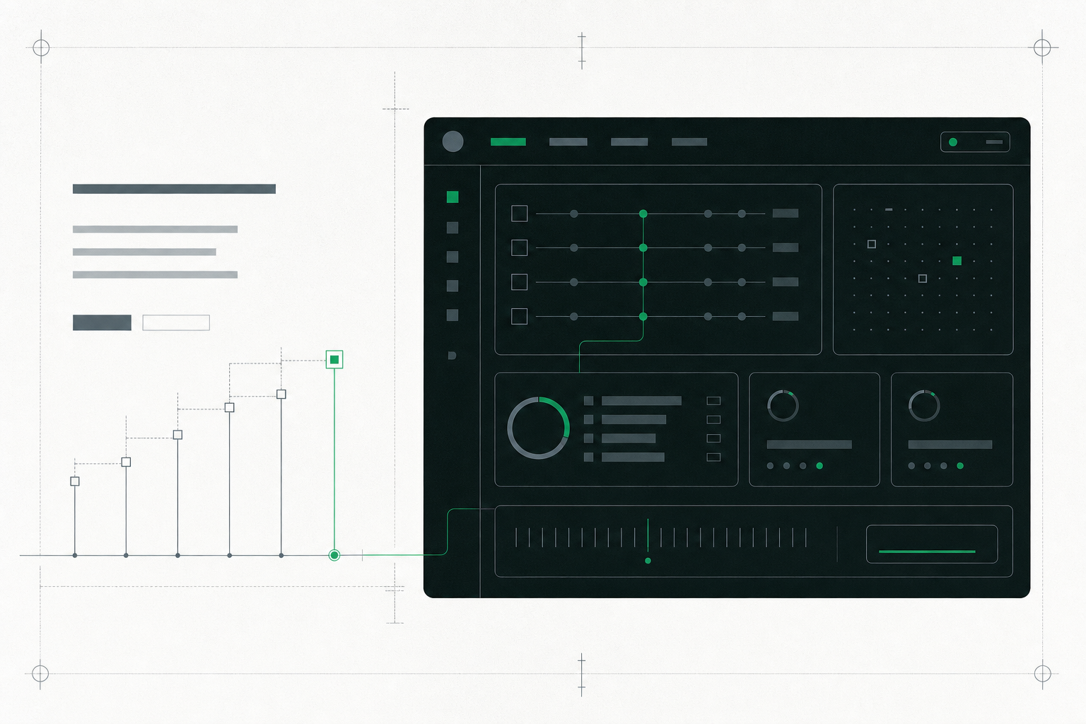 Abstract product-interface illustration for the app compliance page of PatternSix