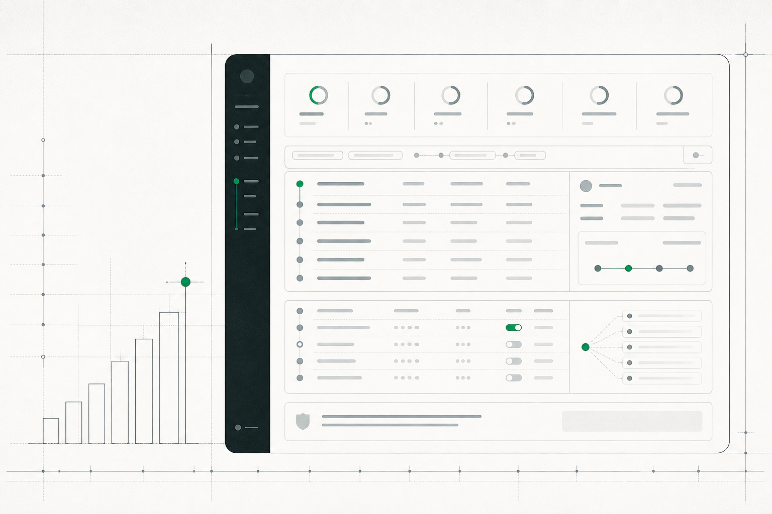 Abstract product-interface illustration for the app consent page of PatternSix